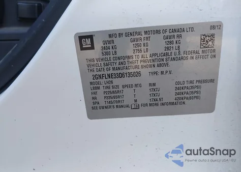 2013 Chevrolet Equinox 2Lt from USA, damaged, VIN 2GNFLNE33D6135026